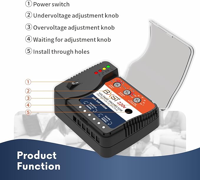 BXST Wiring Voltage and Brownout Surge Protector for Refrigerator TV 4400W Appliance AIR Conditioning Inverter Mini Split Adjustable Over/Under and Delay Time Voltage 20A 220V 140J