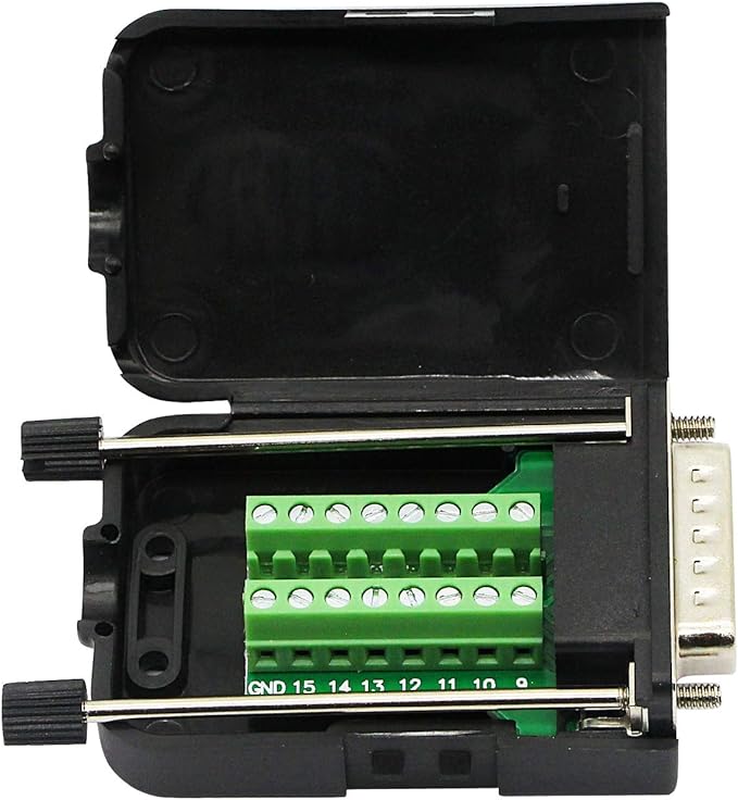 CERRXIAN DB15 Breakout Connector, DB15 D-SUB Male Solderless Serial to DB15 Screw Wiring Terminal Module Signal Breakout PCB Board with Plastic Case & Screws Long Bolt (Black) (MB)
