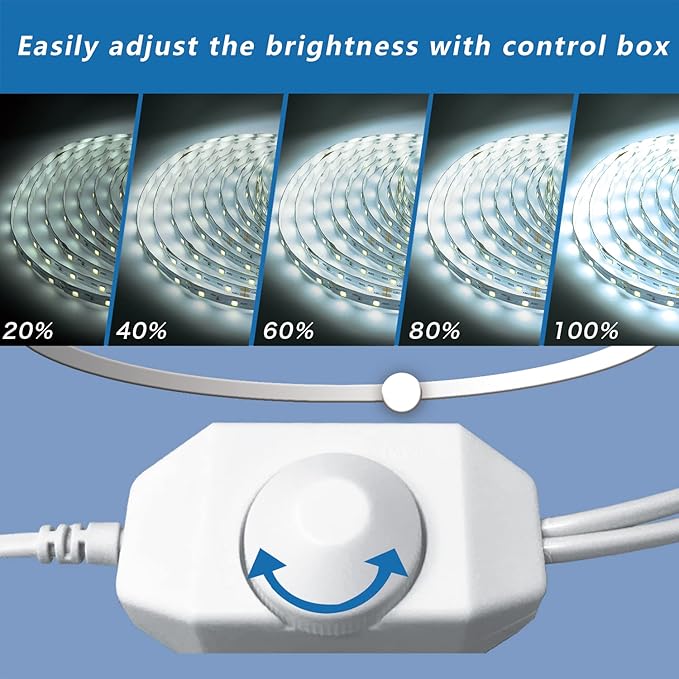 phopollo White LED Strip Lights, 25ft Dimmable 6500k Daylight White Led Light Strip, 460 LEDs Flexible Led Lights for Bedroom, Mirror, Kitchen Decoration
