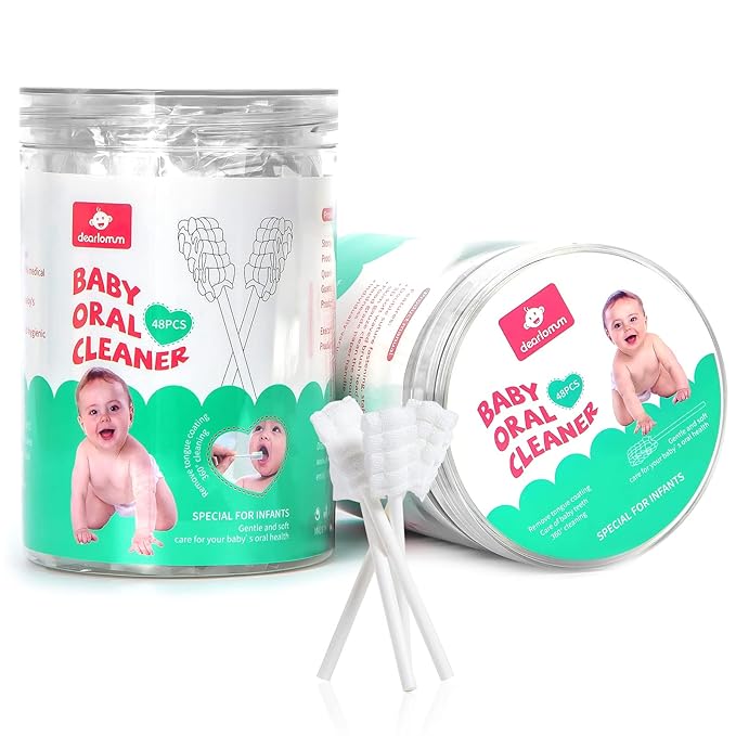 dearlomum Baby Tongue Cleaner, Newborn Toothbrush, 48PCS Disposable Infant Clean Mouth,Gauze Gum Cleaner Baby Oral Cleaning Stick Dental Care for 0-36 Month