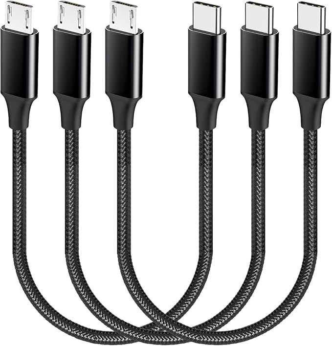 UCEC 3PCS Short USB-C to USB Cable, Braided Type-C Cable, Compatible With: Tablet, Camera, Speaker Phone - Black