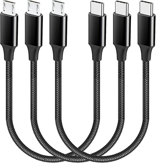 UCEC 3PCS Short USB-C to USB Cable, Braided Type-C Cable, Compatible With: Tablet, Camera, Speaker Phone - Black