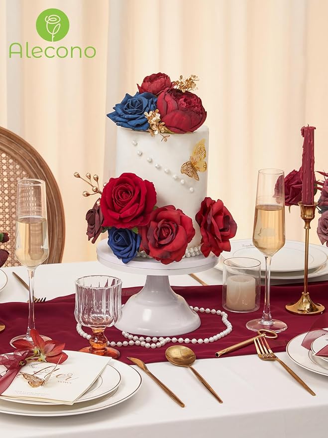 Alecono Artificial Flowers, Red Fake Flowers for Wedding, Burgundy Silk Cake Flowers for DIY Wedding Bouquets Party Decor Table Centerpieces Arrangements