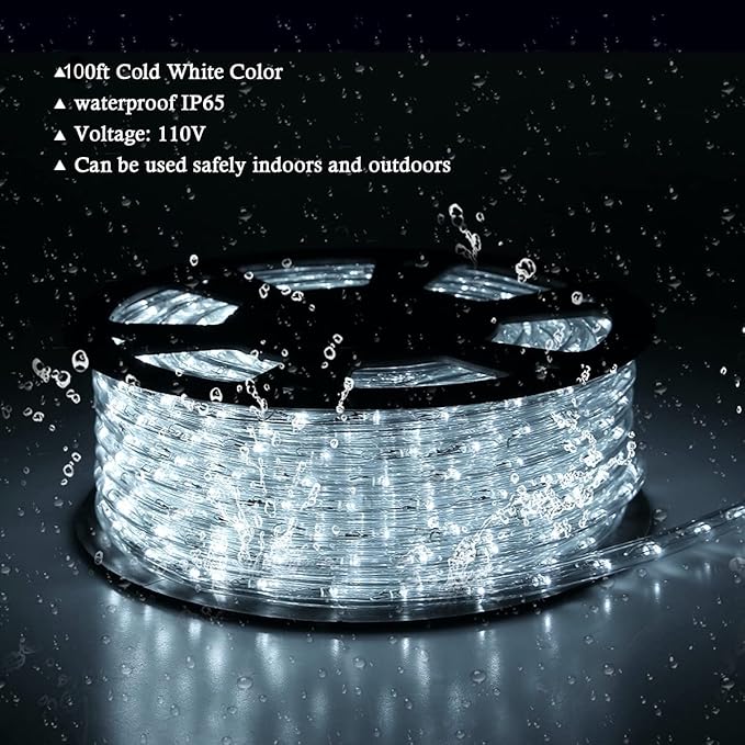 100ft Rope Lights Outdoor, Outdoor String Lights Waterproof, Decorative Lighting for Indoor/Outdoor, Garden,Backyards Halloween and Christmas Decoration, Landscape Lighting