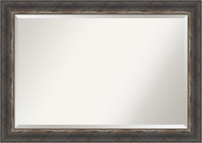Amanti Art Brown Bathroom Mirror for Over Sink, 29x41 Bark Rustic Char Rectangle Vanity Mirror, Large Country Rustic Frame, Hangs Horizonally and Vertically, Bathroom Wall Decor, Beveled Edge