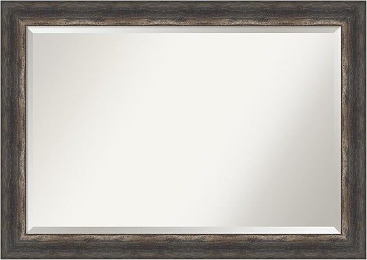 Amanti Art Brown Bathroom Mirror for Over Sink, 29x41 Bark Rustic Char Rectangle Vanity Mirror, Large Country Rustic Frame, Hangs Horizonally and Vertically, Bathroom Wall Decor, Beveled Edge