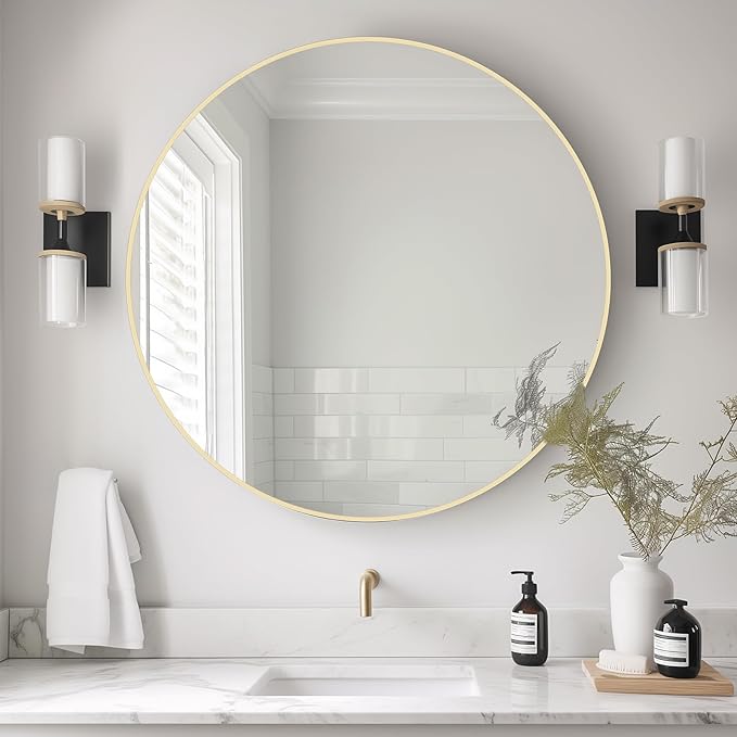 WallBeyond 32 inch Round Mirror Gold Large Circle Wall Mirror for Bathroom with Metal Framed, Round Wall Mirror for Wall Decor, Vanity, Entryway Living Room