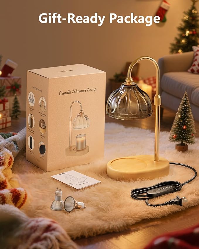 Candle Warmer Lamp, Wax Melt Warmer with Timer Dimmer, Height Adjustable, Black Lampshade, Includes 2 Bulbs, Birthday Gifts for Women, Mom, Christmas, Housewarming