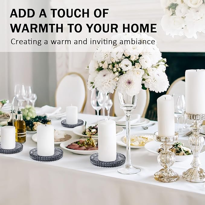 Glass Candle Holders, GOH DODD Set of 8 Crystal Pillar Plates Modern Coasters for Drinks, Centerpiece, Home Decor, Kitchen, Living Room, Patio, Wedding, Halloween, Christmas, Party, Clear Black