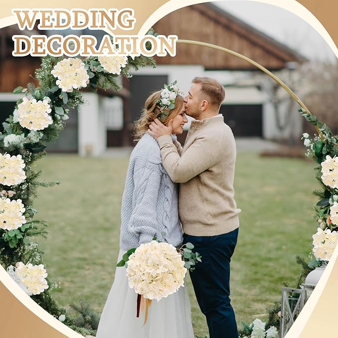 Zeyune 200 Pcs Hydrangea Artificial Flowers, Silk Flower Heads with Stems, Fake Hydrangea Bouquet for Wedding Arch Centerpiece DIY Floral Home Decoration (Champagne)
