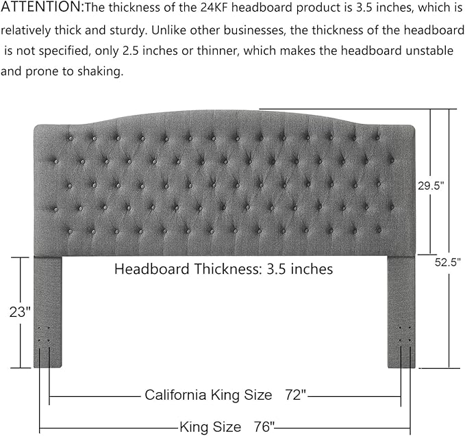 24KF Upholstered Tufted Button Linen Fabric Headboard,Comfortable Fashional Headboard King/CA King Size,Granite