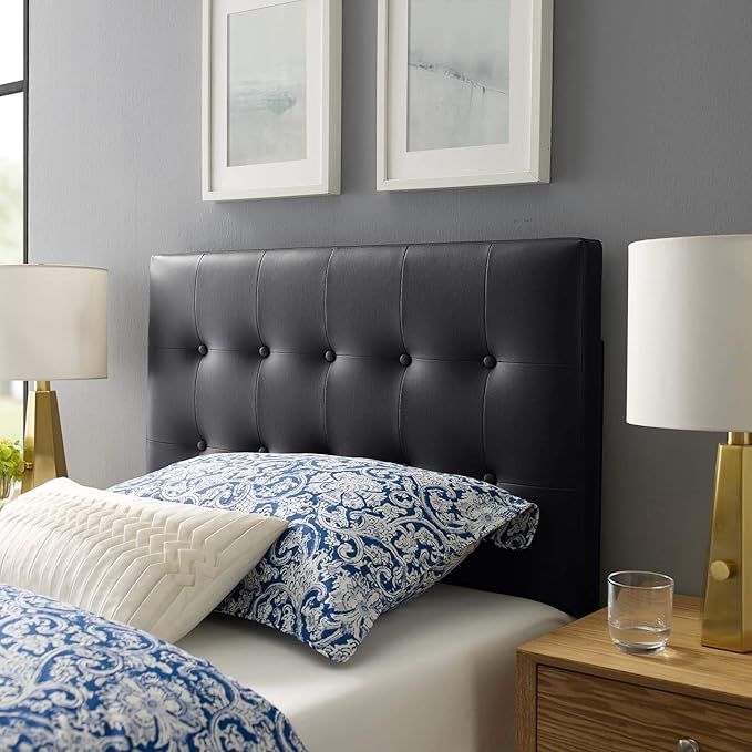 Modway Emily Tufted Button Faux Leather Upholstered Twin Headboard in Black