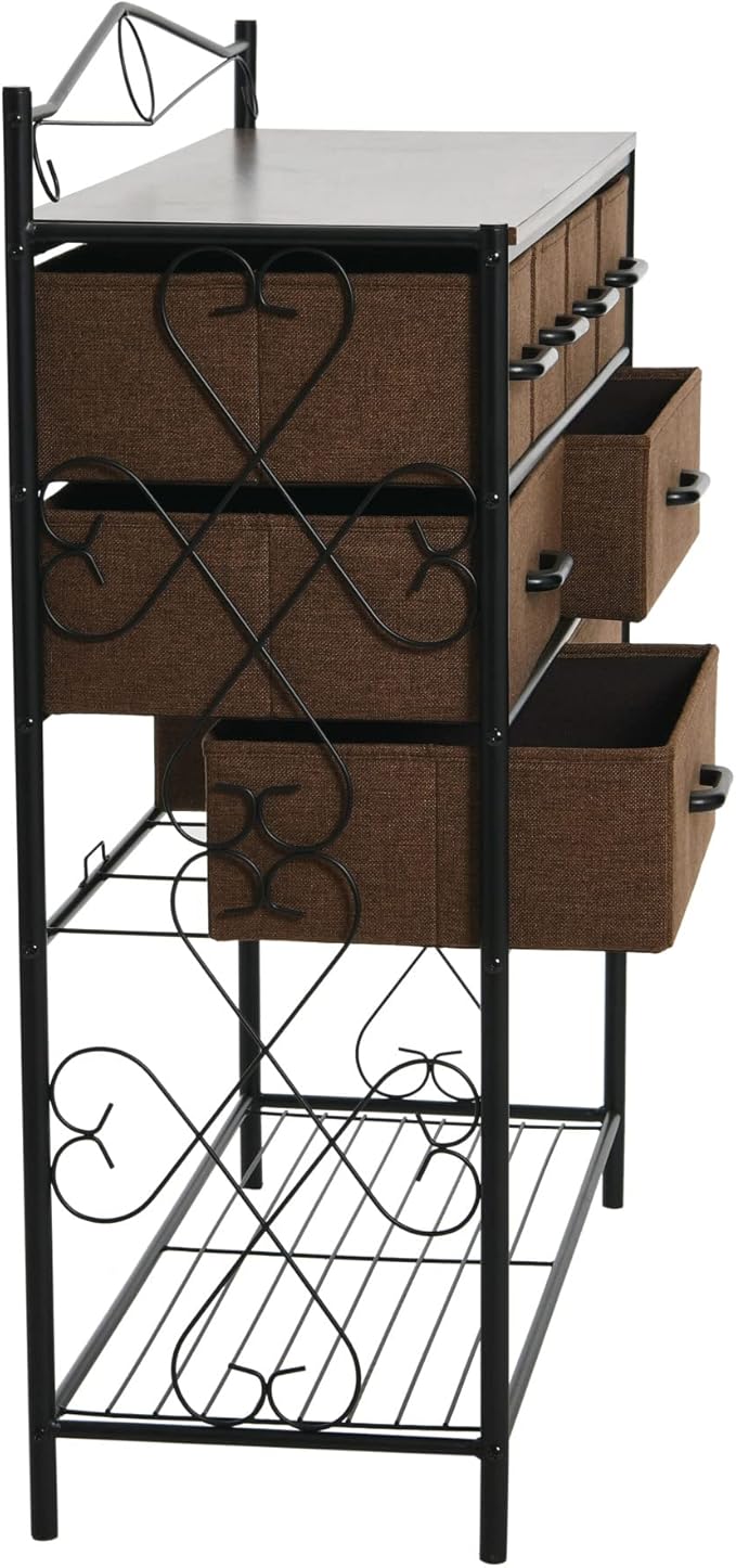 Household Essentials Victorian Style 8-Drawer and Bottom Shoe Shelf Storage Organizer Unit, Black and Walnut Color