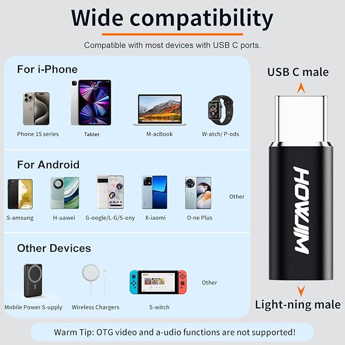 Light-ning to USB C Adapter 2Pack,PD27W/66W Fast Charging 480Mbps Data Transfer,Type C Charger Converter Cable for Phone 17/16/15,Pad Pro,G-alaxy,Not for Headphones/OTG/Flash Drive/A-pple Pencil Black