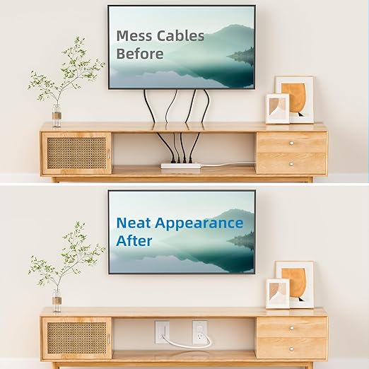 in Wall Cable Management Kit,Recessed Outlet Box for Wall Mount TV, Outlet Relocation Kit for Relocating Unreachable Electrical Outlets,2 AC Outlets,in Wall Extension Cord