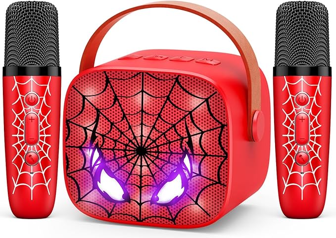 Mini Karaoke Machine Toys Gifts: Kids Toys Birthday Gifts for 4 5 6 7 8 9 Years Old Girl Boy LED Portable Bluetooth Speaker with 2 Wireless Microphone Girl Boy Kid Adult Gift Age 3-12+