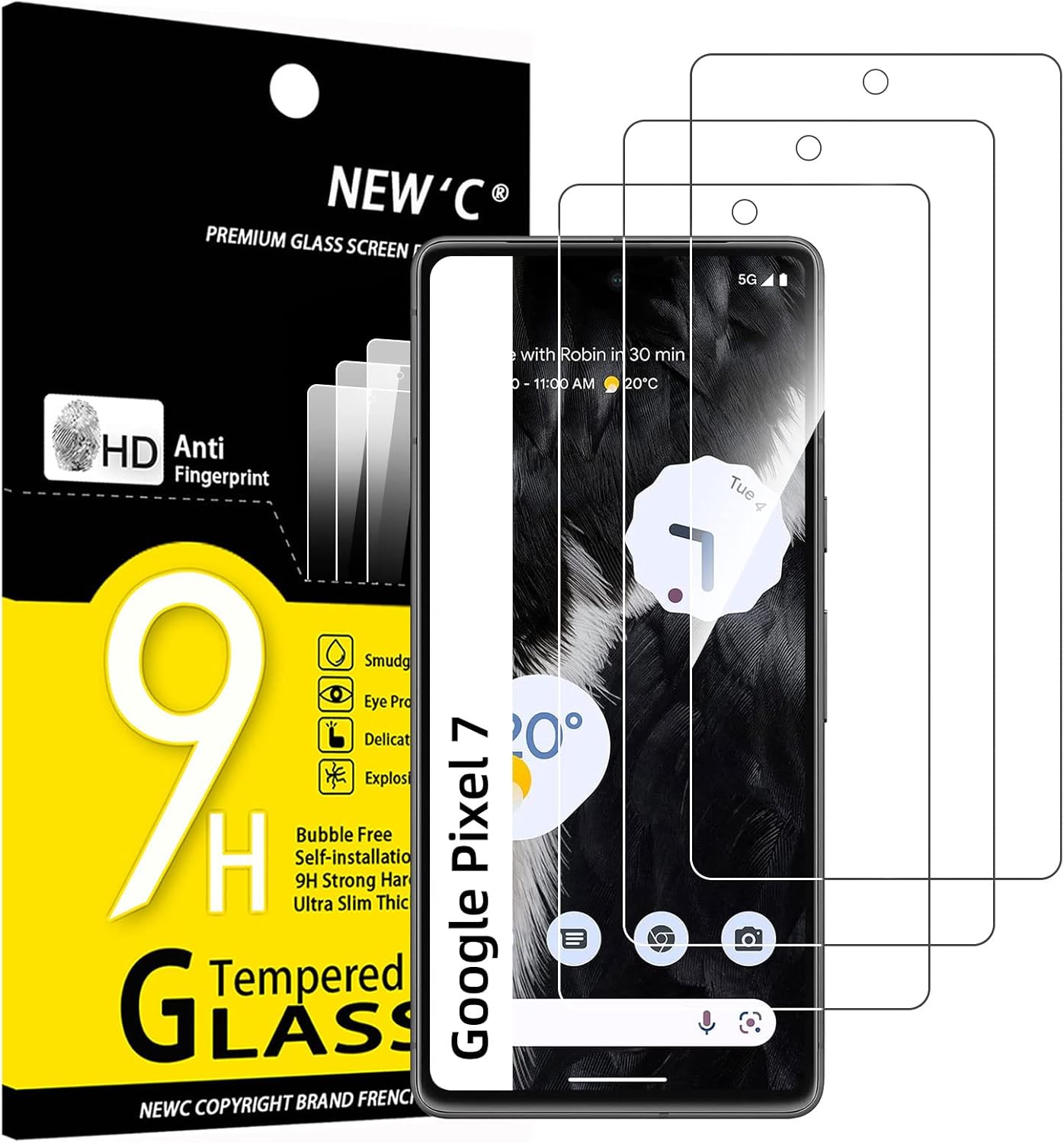 NEW'C Google Pixel 7 Screen Protector - 3 Pack, Tempered Glass, Case Friendly, Anti-Scratch, Bubble Free, Ultra