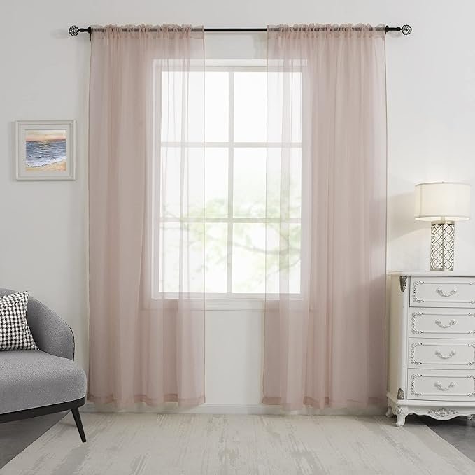HUTO Blush Pink Sheer Curtains 72 inches Long for Bedroom Top Rod Pocket Sheer Window Panels Curtains for Nursery Living Room 52 by 72 Inch Length Set of 2 Panels