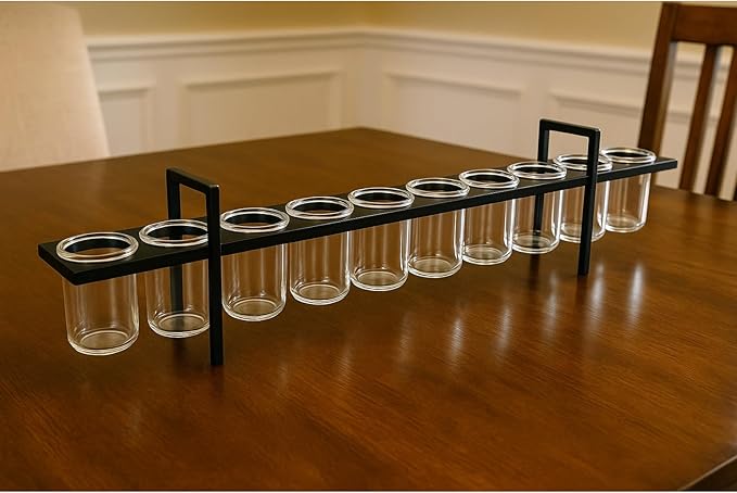 Seraphic 10-Cup Rustic Modern Floating Candle Holder Table Centerpiece Decoration for Dining Room, Kitchen, Patio, Weddings, Metal Iron with Glass Cups, 33" Long