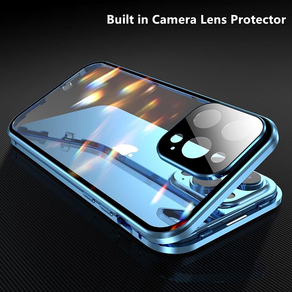 HENGHUI Lockable Anti Peeping Case for iPhone 13 Pro - Magnetic Glass Case with Built-in Camera Lens Protector