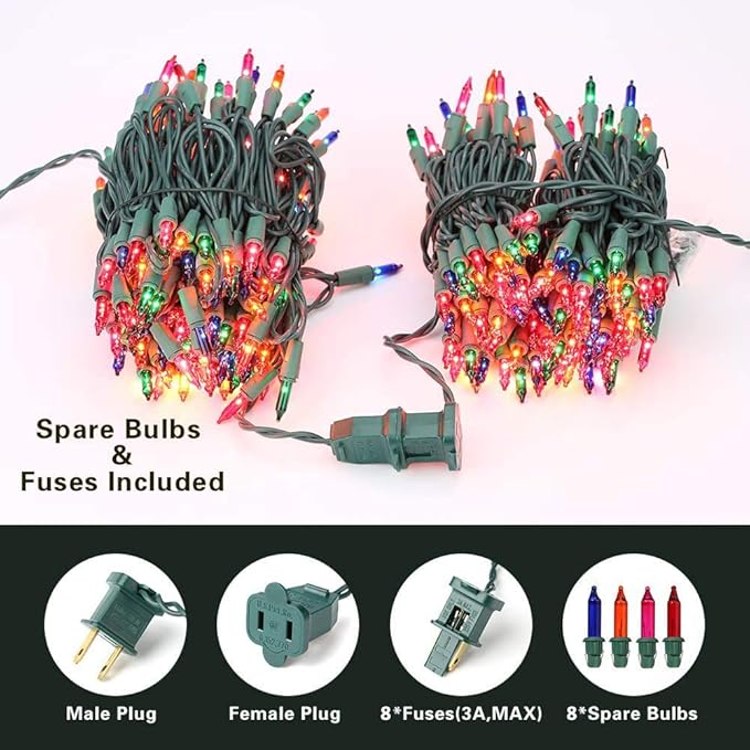 BrizLabs Colored Christmas Lights, 139.2ft 600 Count Christmas Tree Lights, 120V UL Certified Connectable Incandescent Mini Light String Set for Outdoor Indoor Xmas Party Garden Home Decor