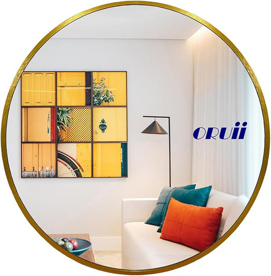 Gold Round Mirror 30 inch, Gold Round Mirror, Large Circle Mirrors Metal Frame, Circular Wall Mirrors for Bathroom, Living Room, Dining Room, Entryway.