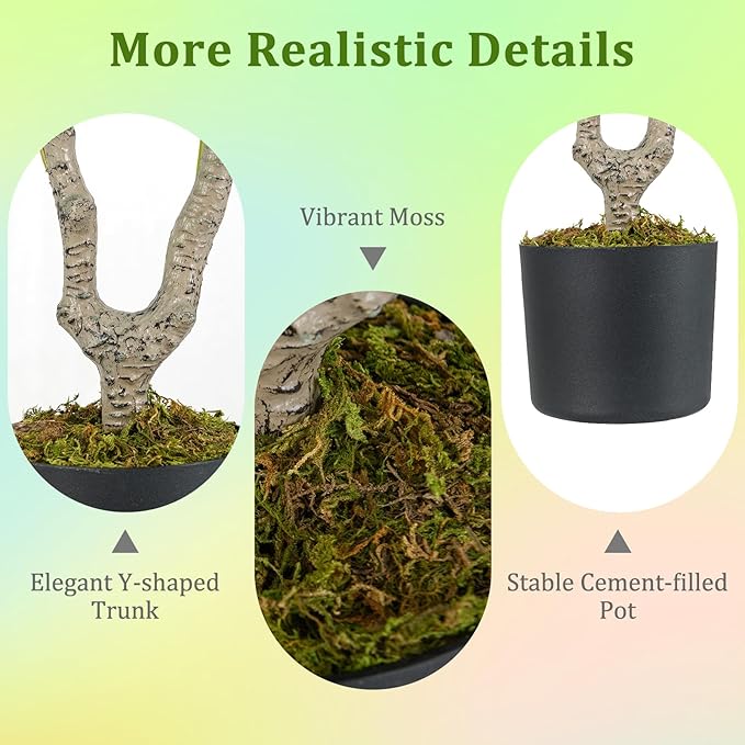 GOFLAME 3FT Artificial Camellia Tree, 2 Pack Faux Camellia Plant with White Flowers, Solid Wood Trunk, Realistic Moss, Greenery Potted Decoration Tree for Indoor Outdoor Home Porch Front Door