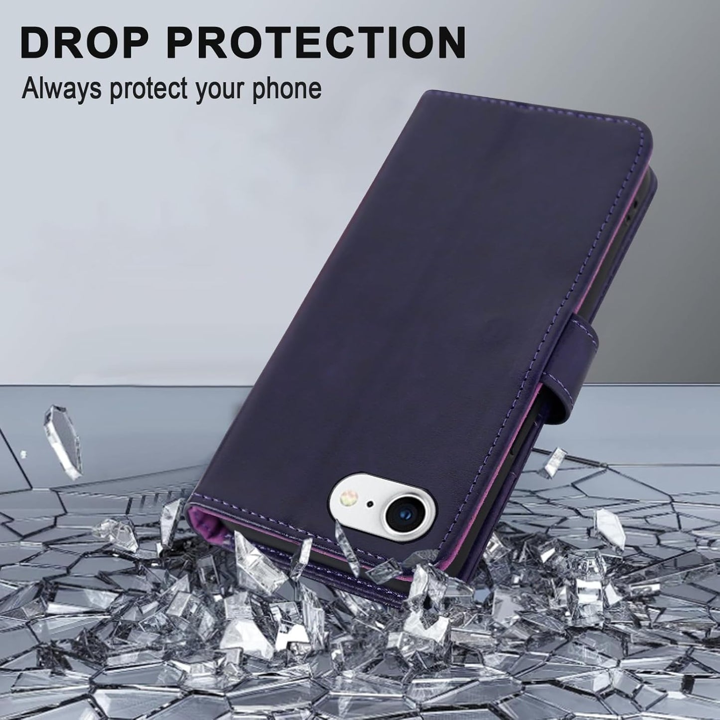 MONASAY Case for iPhone SE 2022/2020 5G, iPhone 7/8 Wallet Case, 4.7-inch, Purple with Glass Protector