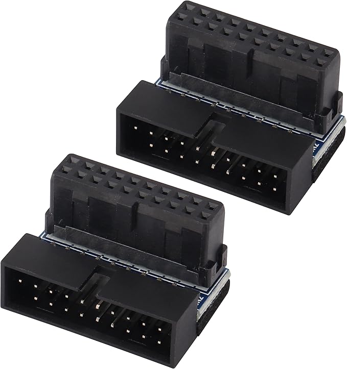 2 Pack Down Right Angle USB 3.0 19-pin Connector 90 Degree 19Pin/20Pin 3.0 USB Female to Male Extension Power Adapter Board for Desktop Motherboard Internal Header Adapter(Down/Black-20Pin)