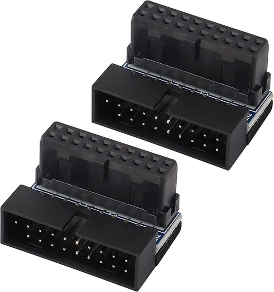 2 Pack Down Right Angle USB 3.0 19-pin Connector 90 Degree 19Pin/20Pin 3.0 USB Female to Male Extension Power Adapter Board for Desktop Motherboard Internal Header Adapter(Down/Black-20Pin)
