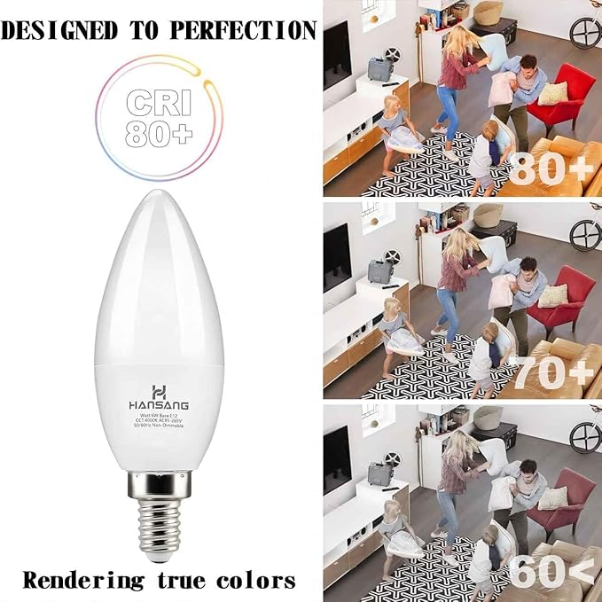 hansang 8 Pack E12 Candelabra LED Light Bulbs 4000K Natural Daylight, Small Base Type B Light Bulb for Chandelier, 6W 60Watt Equivalent, B11 Ceiling Fan Light Bulbs, 600LM, Non-dimmable