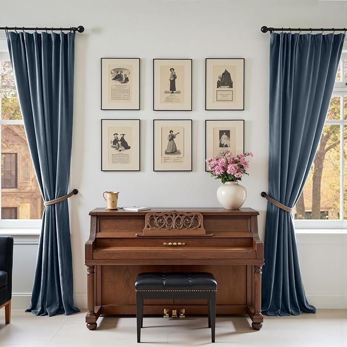 Lazzzy Velvet Blackout Curtains Thermal Insulated Room Window Drapes Super Soft Luxury Curtains for Living Room Bedroom Rod Pocket 2 Panels, Dark Slate, 52" W x 108" L