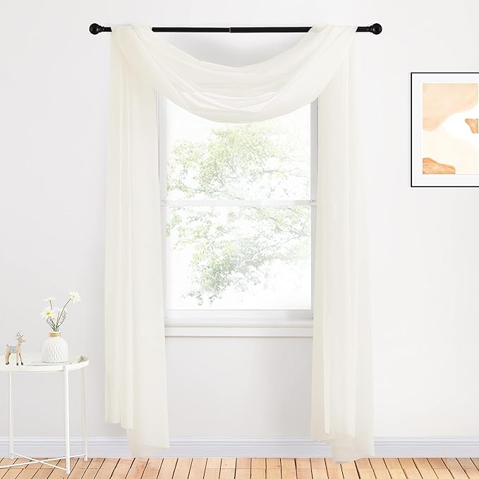 NICETOWN Decorative Scarf Valance for Window - Voile Sheer Bed Canopy Curtain Scarf Valance for Living Room/Bedroom/Ceremony (Light Beige, 1 Panel, W60 x L216)