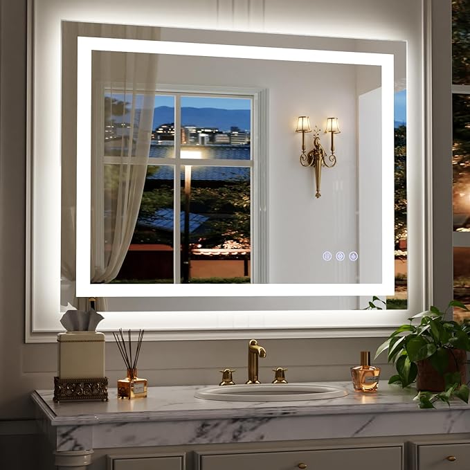 LED Bathroom Mirror, 40"x 30" Smart Bathroom Vanity Wall Mirrors with Lights, Anti-Fog, Dimmable, Backlit + Front Lit, 3 Color Modes, Memory Function