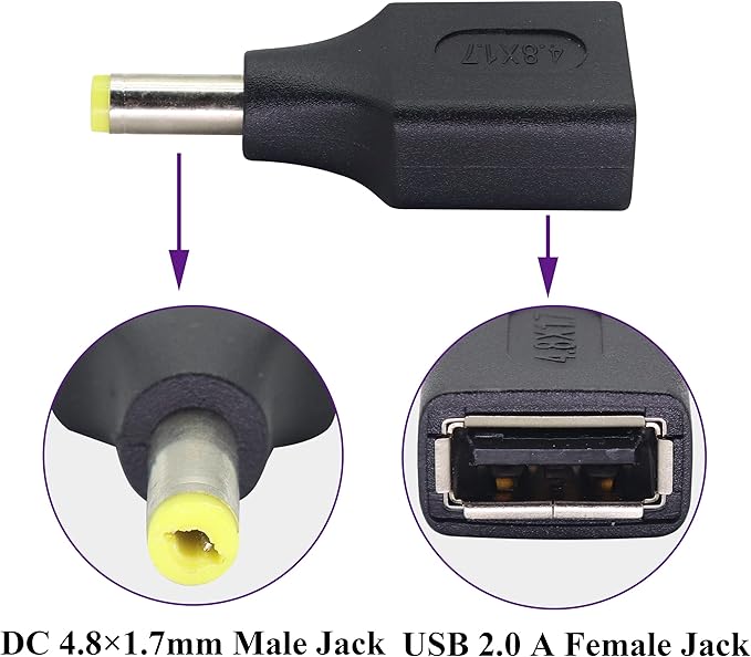 2 Pack 5V USB to DC 4.8x1.7mm Power Plug Extender Adapter for USB & DC Devices