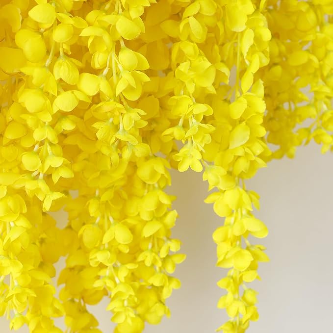 mizii 6Pcs Yellow Wisteria Hanging Flowers 48" Silk Wisteria Artificial Flowers Garland Vines Fake Hanging Flowers Decoration for Wedding Flower Wall Backdrop Centerpieces Party Room Decor (Yellow)