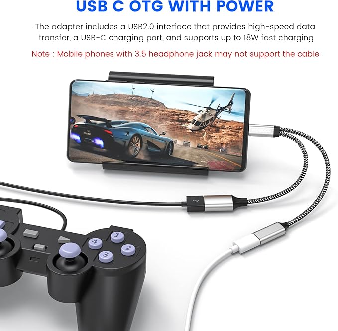 MOGOOD USB C OTG C to USB Splitter USB C Splitter PiKVM OTG Cable 18W PD Type C OTG Charging Adapter for GalaxyS24 Google Chromecast Onn TV 4k Plus 3D Printer Octo4a Fifine AM8 Microphone iPhone16