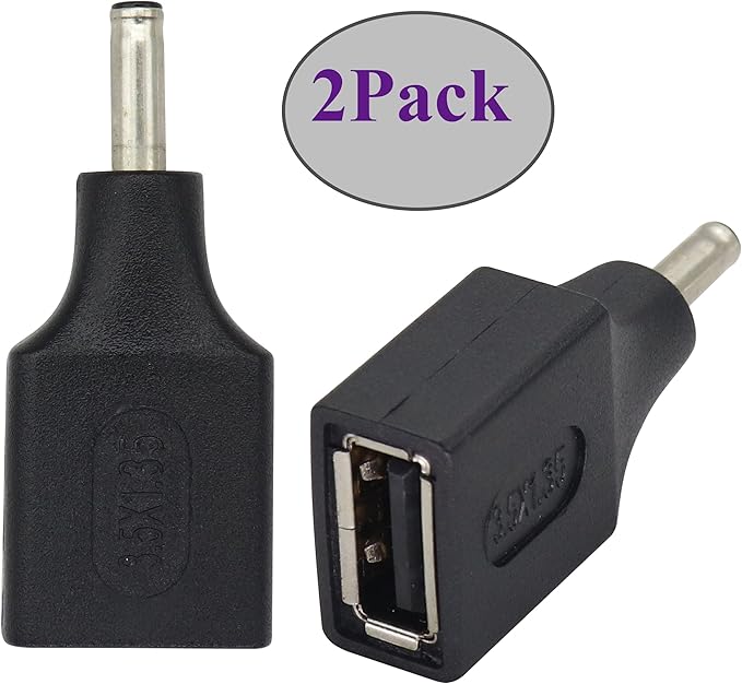2 Pack USB to DC 3.51.35mm Power Adapter - 5V Female to Male Jack Barrel Plug Charger Cord Connector for USB Charging Device (F/3.51.35)