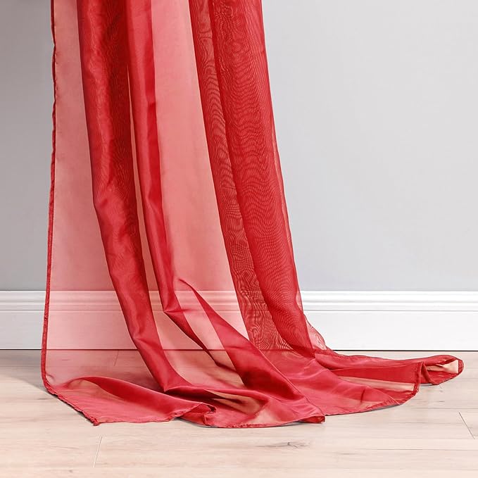 MIULEE Christmas Sheer Window Scarf Valance Extra Long Topper Elegant Swag Curtains Luxury Draping Fabric for Wedding Arch Party Ceremony Canopy Bed Living Room, 54'' x 144'', 1 Panel Red