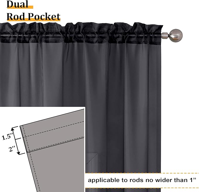 Aiyufeng Black Sheer Curtains 96" Long for Living Room Windows, Voile Sheer Casual Light Filtering Window Curtain Drapes for Bedroom, 40" Wide, Set of 2