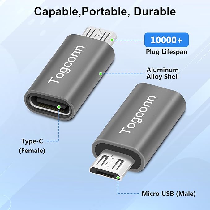 USB C to Micro USB Adapter (10 Pack),USB Type-C (Female) to Micro(Male) Convert Connector, Support Charge & Data Sync for Galaxy S7 Edge, S6, Nexus 6/5 and Other Micro USB Devices