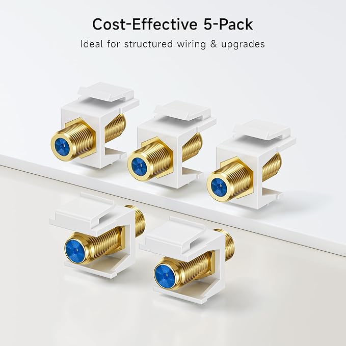 Cable Matters 5-Pack RG6 Keystone Jack Insert, Coaxial Keystone Jack Insert Gender Changer