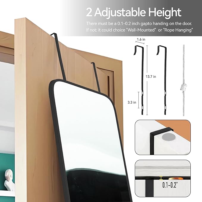 47x14 Mirror Rectangle Full Body Length Door Hanging Wall Mounted Metal Frame Dressing Make-up Mirrors for Entryway Bedroom Bathroom Living Room 47 14 inch Black
