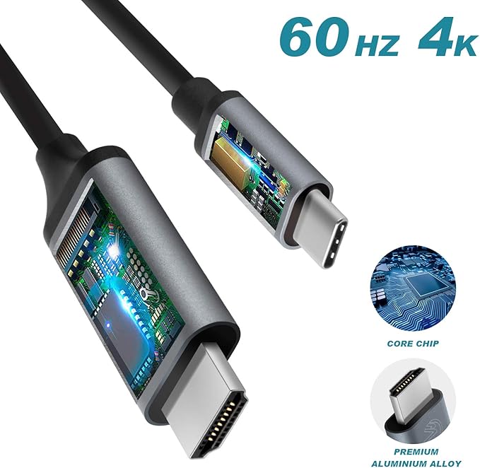 S25/S24/S23/S22/Note 20 to HDMI Cable for Samsung Galaxy, USB Type C to HDMI Cable Thunderbolt 3/4 Compatible with iPhone 16/15, MacBook, iMac, Surface, Dell and More -6FT 4K
