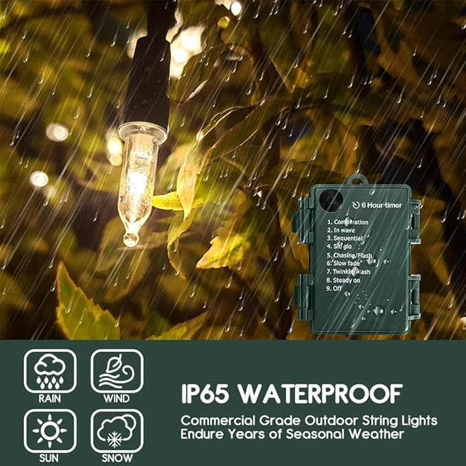 KOUQIYA Battery Operated Christmas Lights, 8 Set of 17ft 50 LED Mini String Light with Auto-Timer 8 Modes Waterproof Tree Lights (Warm White, 50 LEDs x 8 Pack)