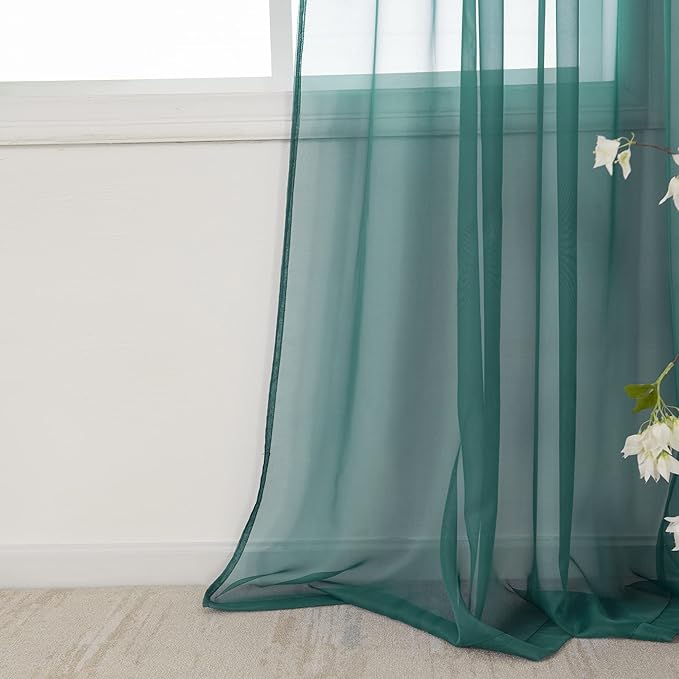 HUTO Dark Teal Green Sheer Curtains 45 inches Long for Bedroom Top Rod Pocket Sheer Window Panels Curtains for Nursery Living Room 52 by 45 Inch Length Set of 2