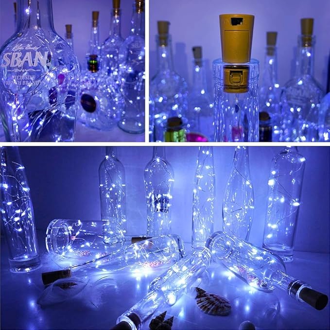 YJFWAL 24Pack 20LED Wine Bottle Lights with Cork, Cork Shape Silver Copper Wire Fairy Mini String Lights Fairy Lights Battery Operated for DIY, Party, Wedding, Christmas, Halloween Decor (Cool White)