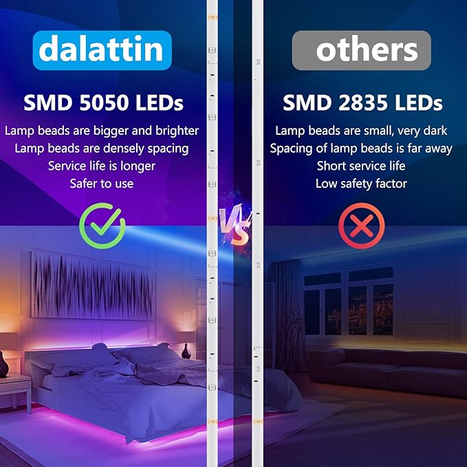 dalattin 65.6ft RGB Led Lights for Bedroom Color Changing Led Strip Lights with 44 Keys Remote,for Home Essential, Bedroom Room Party Decoration,Festival Decor,2 Rolls of 32.8ft