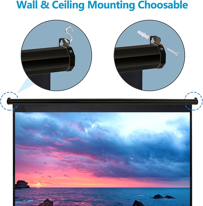 Smartxchoices 80" 16:9 HD Manual Projector Screen with Auto Lock Anti-Crease Home Theater Office Wall Mounted Ceiling Pull Down Projection 1.1 Gain Matte Black, View Size: 72 x 40 inches