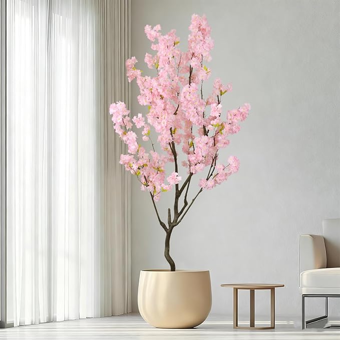 Faux Modern Pink Cherry Blossom Tree 7ft(84in)Tall Artificial Japanese Sakura Tree Decor Natural Fake Pink Floral Tree for Wedding Realistic Silk Plant in Pot for Home Living Room,Office,Outdoor Decor